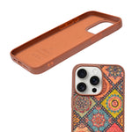 Bohemian Ethnic Print Cork Texture with Pearl Detail Phone Case for iPhone 15 Pro Max