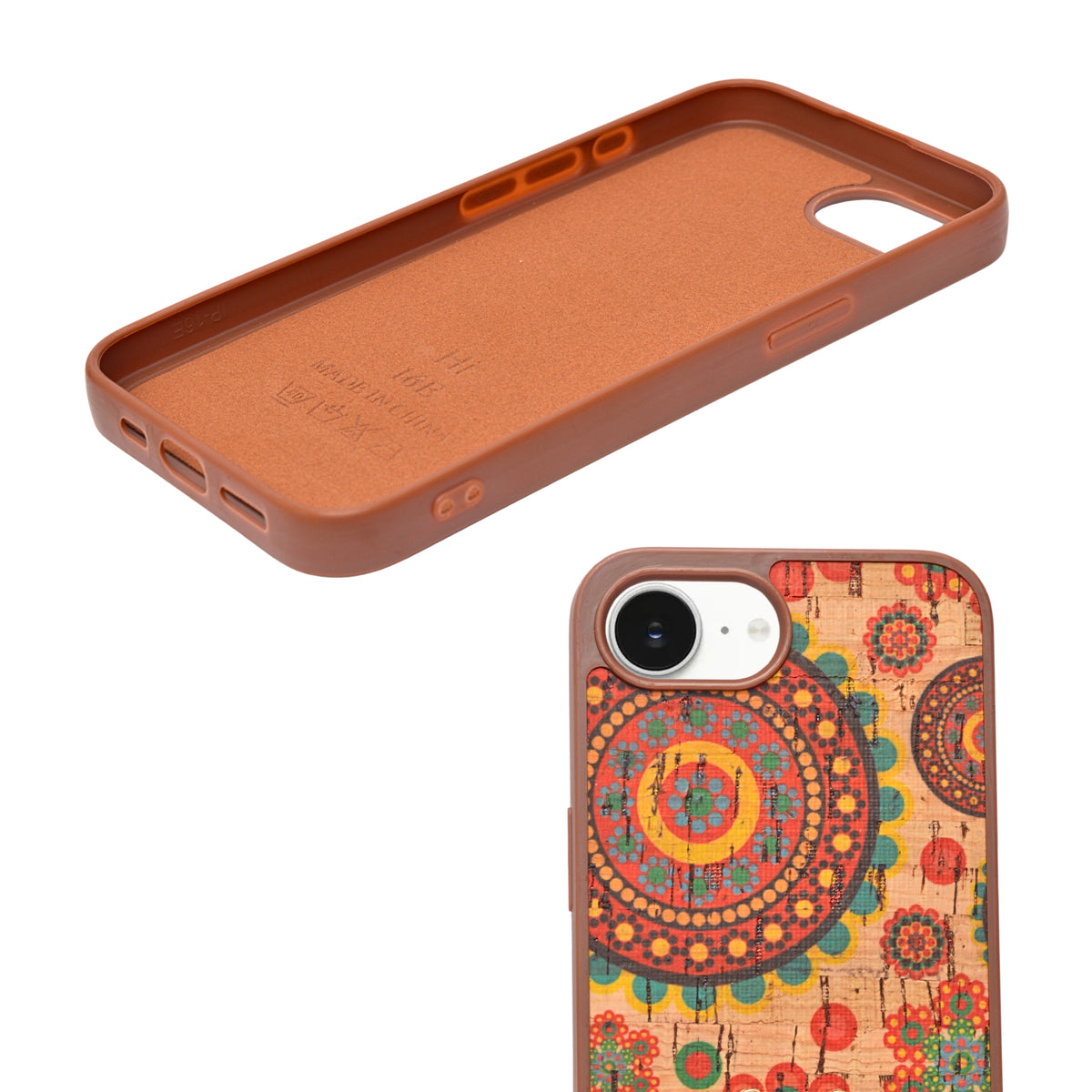Bohemian Ethnic Print Cork Texture with Pearl Detail Phone Case for iPhone 16e
