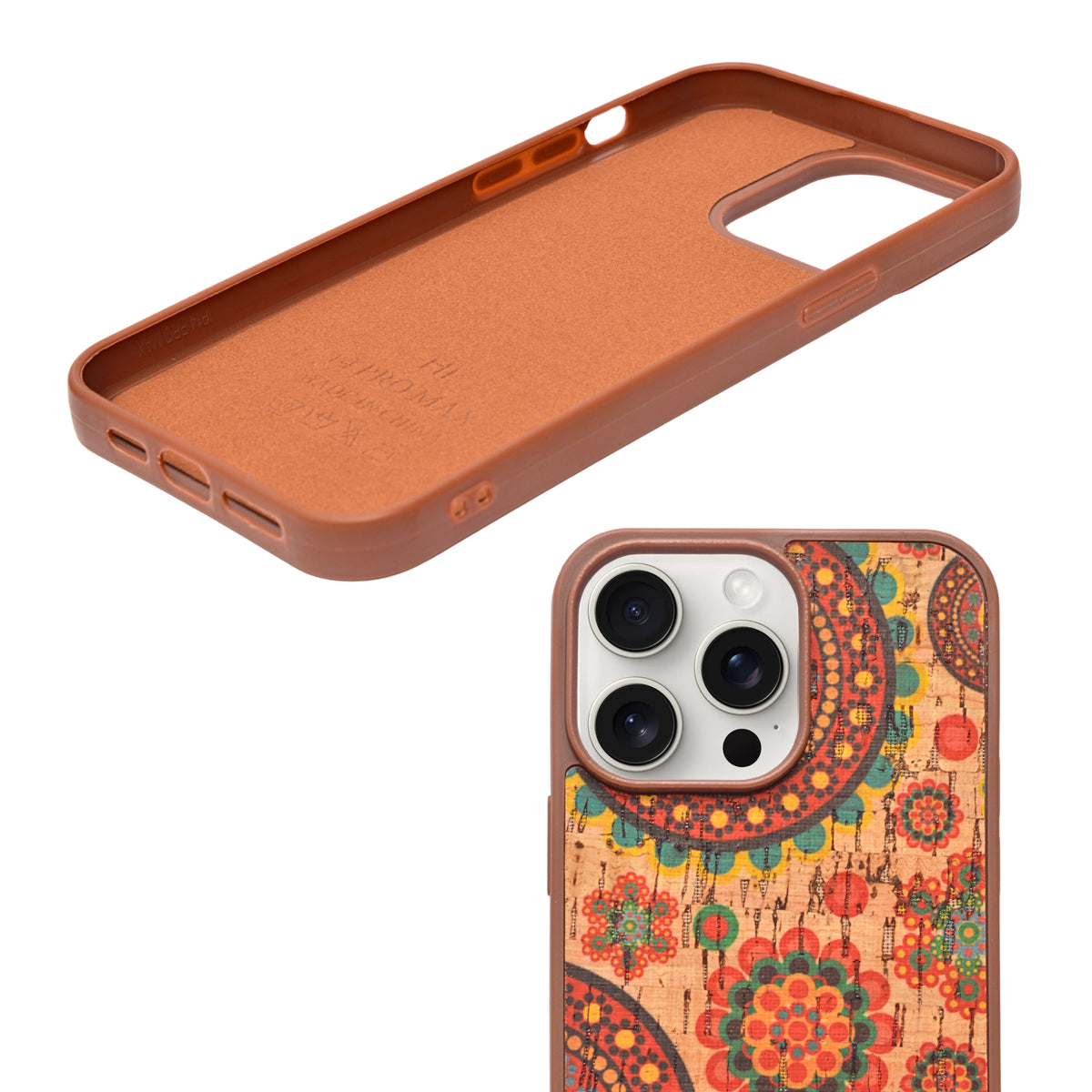 Bohemian Ethnic Print Cork Texture with Pearl Detail Phone Case for iPhone 14 Pro Max