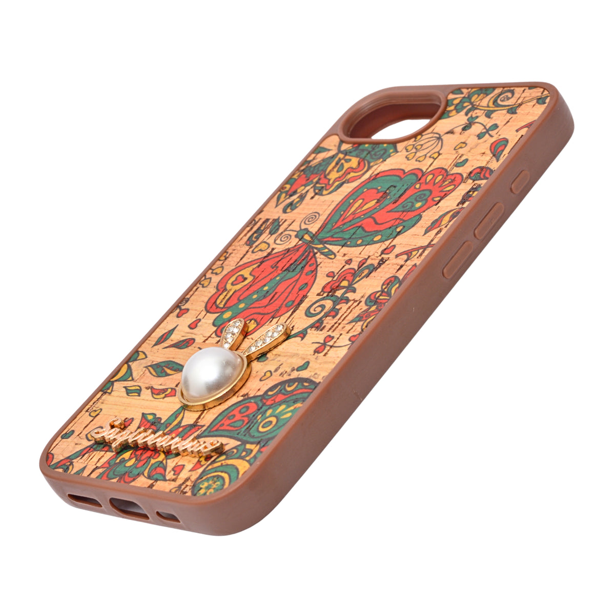 Bohemian Ethnic Print Cork Texture with Pearl Detail Phone Case for iPhone 16e