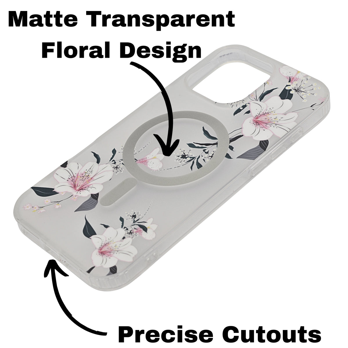 Transparent Floral MagSafe Compatible Phone Case for iPhone 16 Pro Max