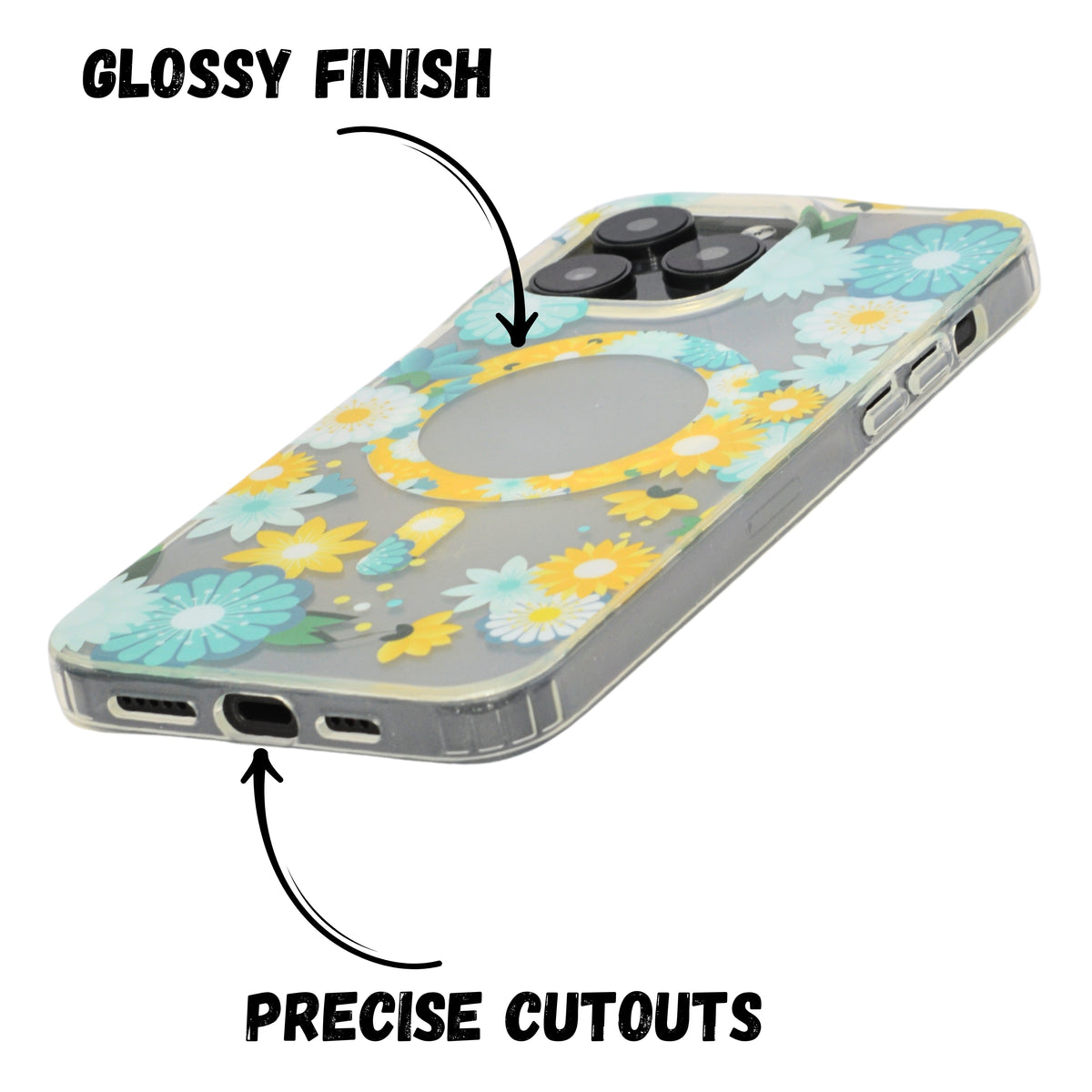 Floral Transparent MagSafe Shockproof Protection Phone Case For iPhone 15 Pro Max