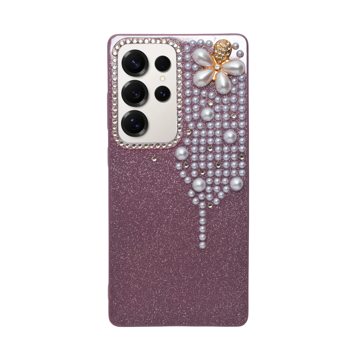 Luxury Glitter Finish with 3D Pearl Flower Design Phone Case for Samsung S23 Ultra