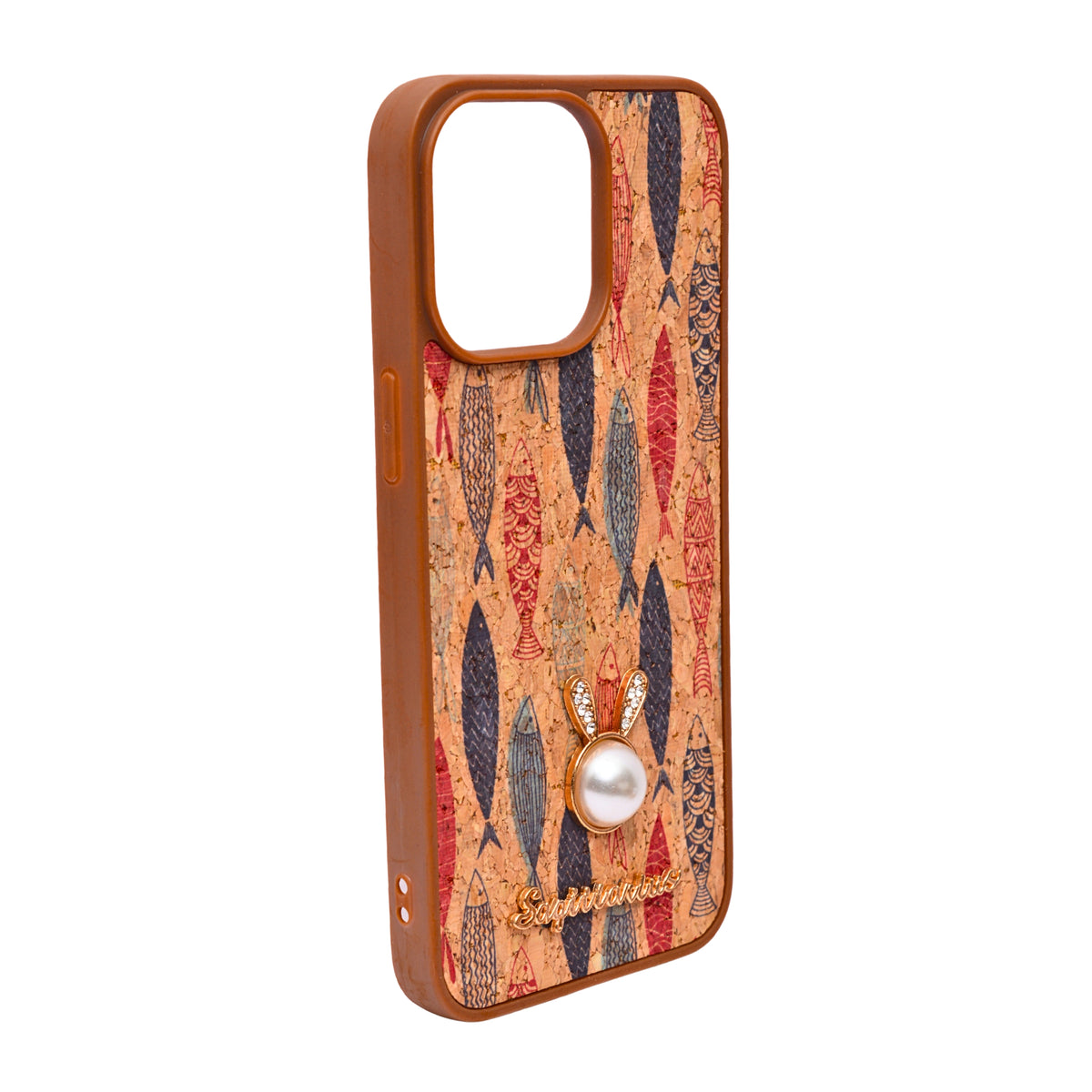 Bohemian Ethnic Print Cork Texture with Pearl Detail Phone Case for iPhone 15 Pro Max
