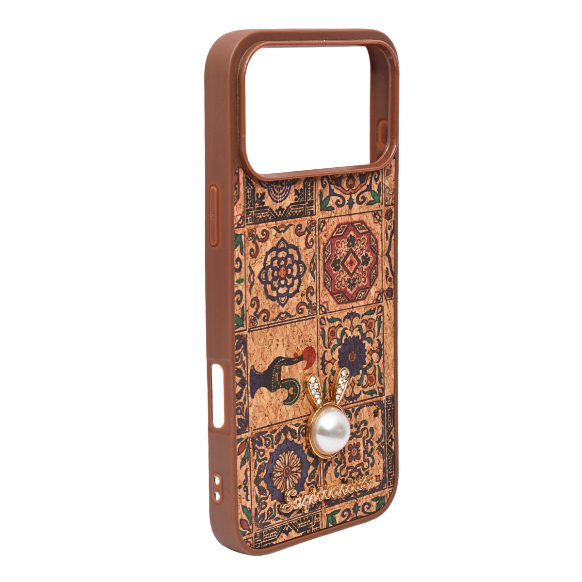 Bohemian Ethnic Print Cork Texture with Pearl Detail Phone Case for iPhone 17 Pro Max