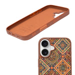 Bohemian Ethnic Print Cork Texture with Pearl Detail Phone Case for iPhone 16