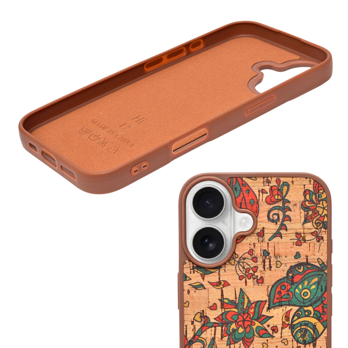 Bohemian Ethnic Print Cork Texture with Pearl Detail Phone Case for iPhone 17