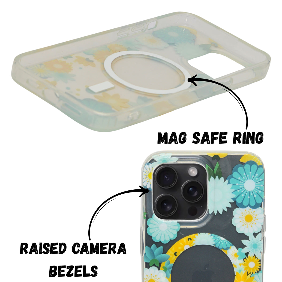 Floral Transparent MagSafe Shockproof Protection Phone Case For iPhone 15 Pro Max