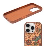 Bohemian Ethnic Print Cork Texture with Pearl Detail Phone Case for iPhone 16 Pro