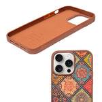 Bohemian Ethnic Print Cork Texture with Pearl Detail Phone Case for iPhone 14 Pro Max