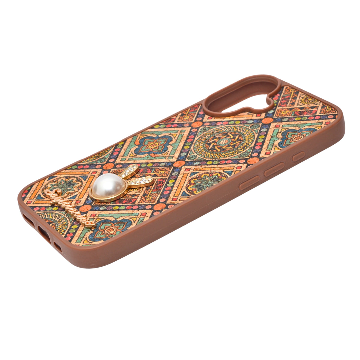 Bohemian Ethnic Print Cork Texture with Pearl Detail Phone Case for iPhone 17