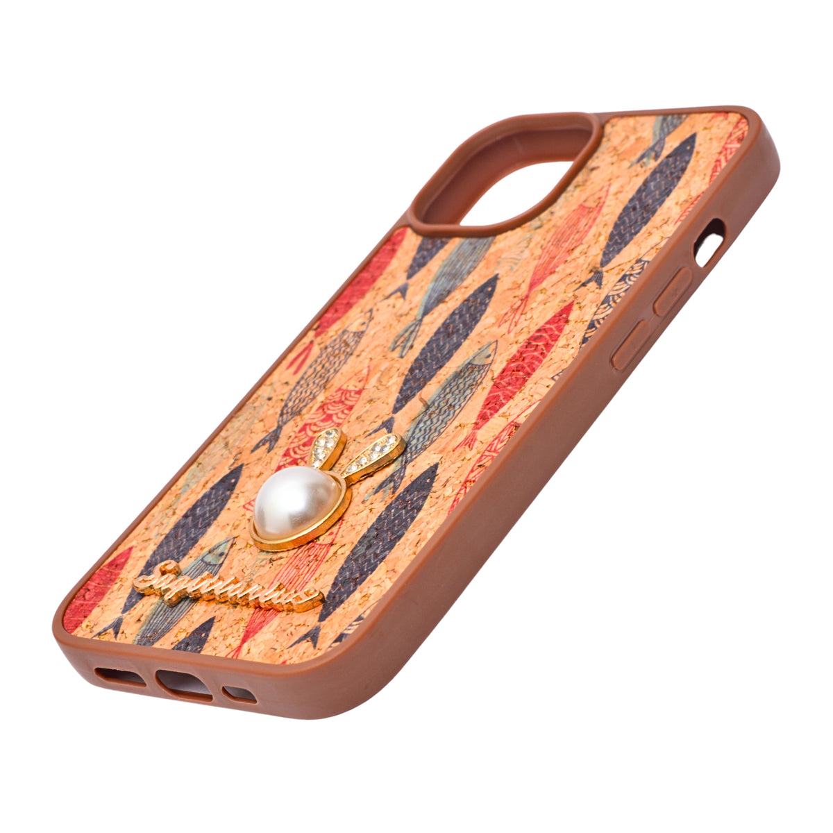 Bohemian Ethnic Print Cork Texture with Pearl Detail Phone Case for iPhone 13 / 14