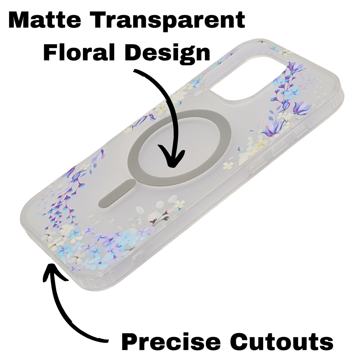 Transparent Floral MagSafe Compatible Phone Case for iPhone 16 Pro Max