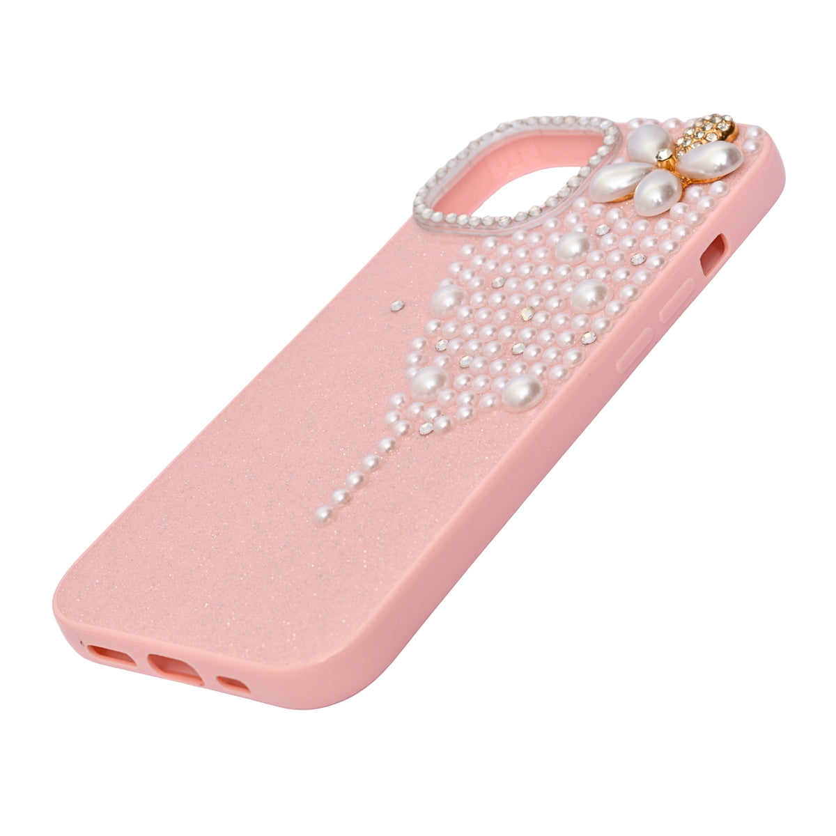 Luxury Glitter Finish with 3D Pearl Flower Design Phone Case for iPhone 14 Plus/ 15 Plus