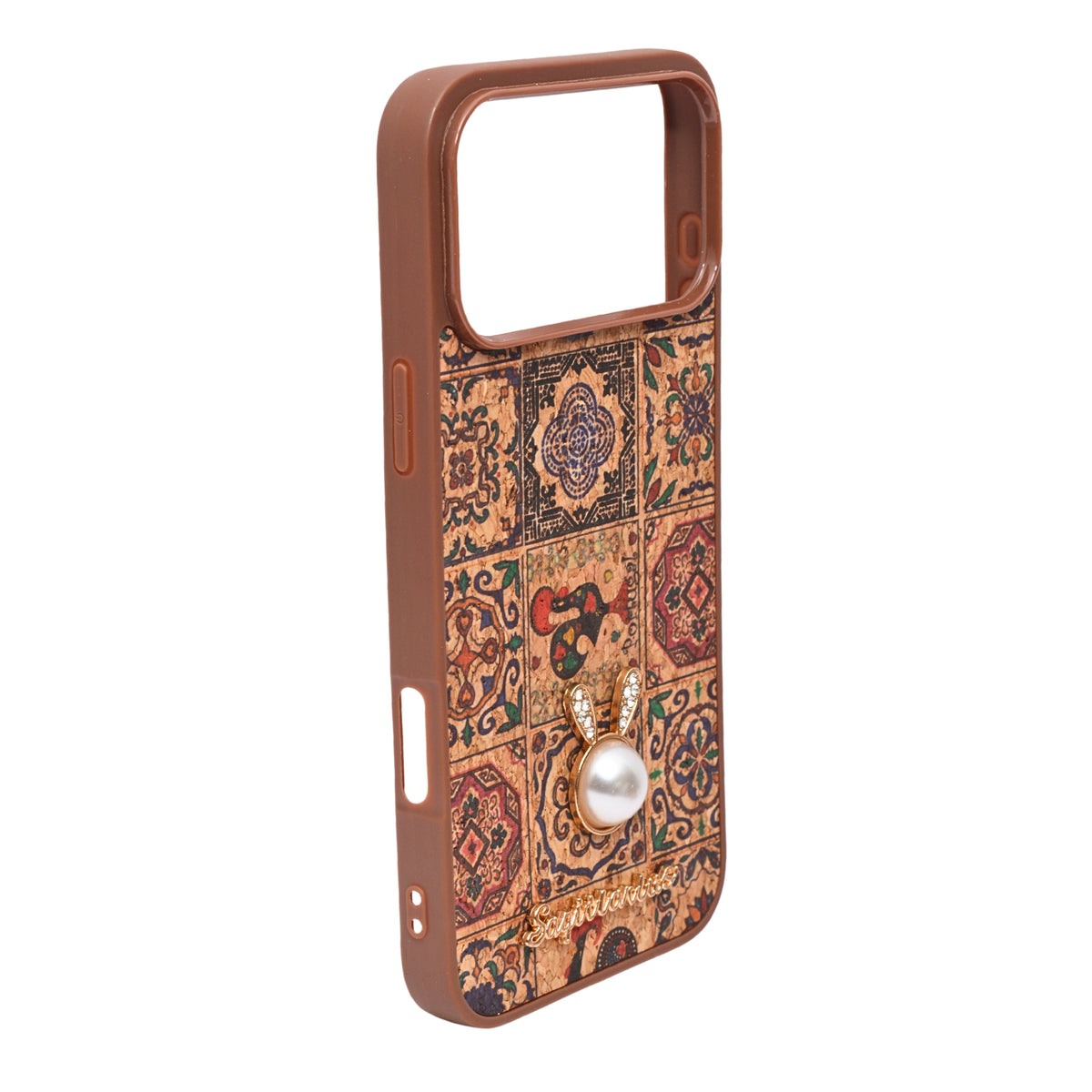 Bohemian Ethnic Print Cork Texture with Pearl Detail Phone Case for iPhone 17 Pro Max