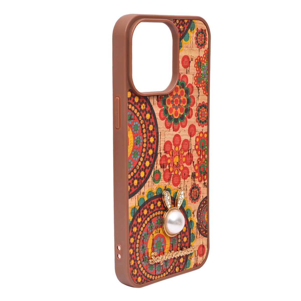 Bohemian Ethnic Print Cork Texture with Pearl Detail Phone Case for iPhone 14 Pro Max