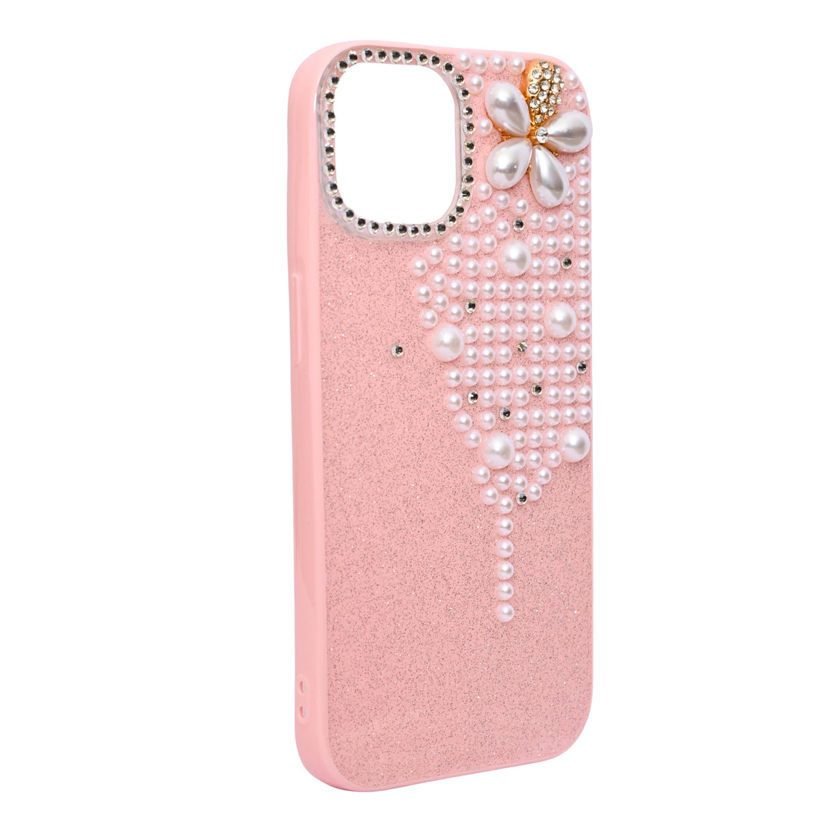 Luxury Glitter Finish with 3D Pearl Flower Design Phone Case for iPhone 14 Plus/ 15 Plus