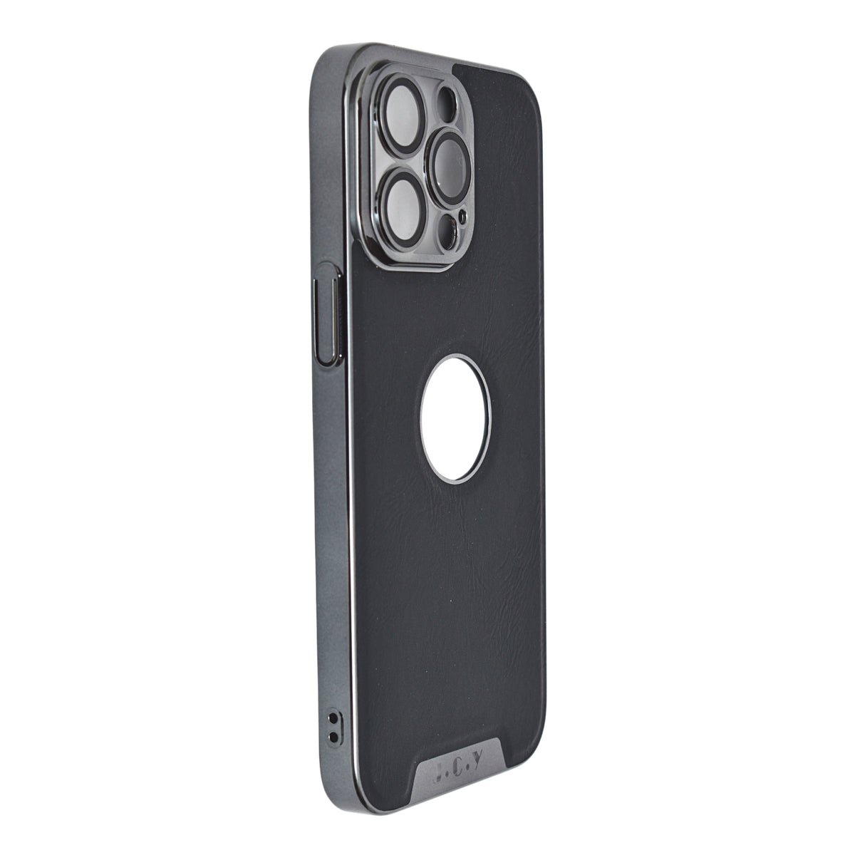 Luxury Vegan Leather with Logo Cutout Phone Case for iPhone 14 Pro Max