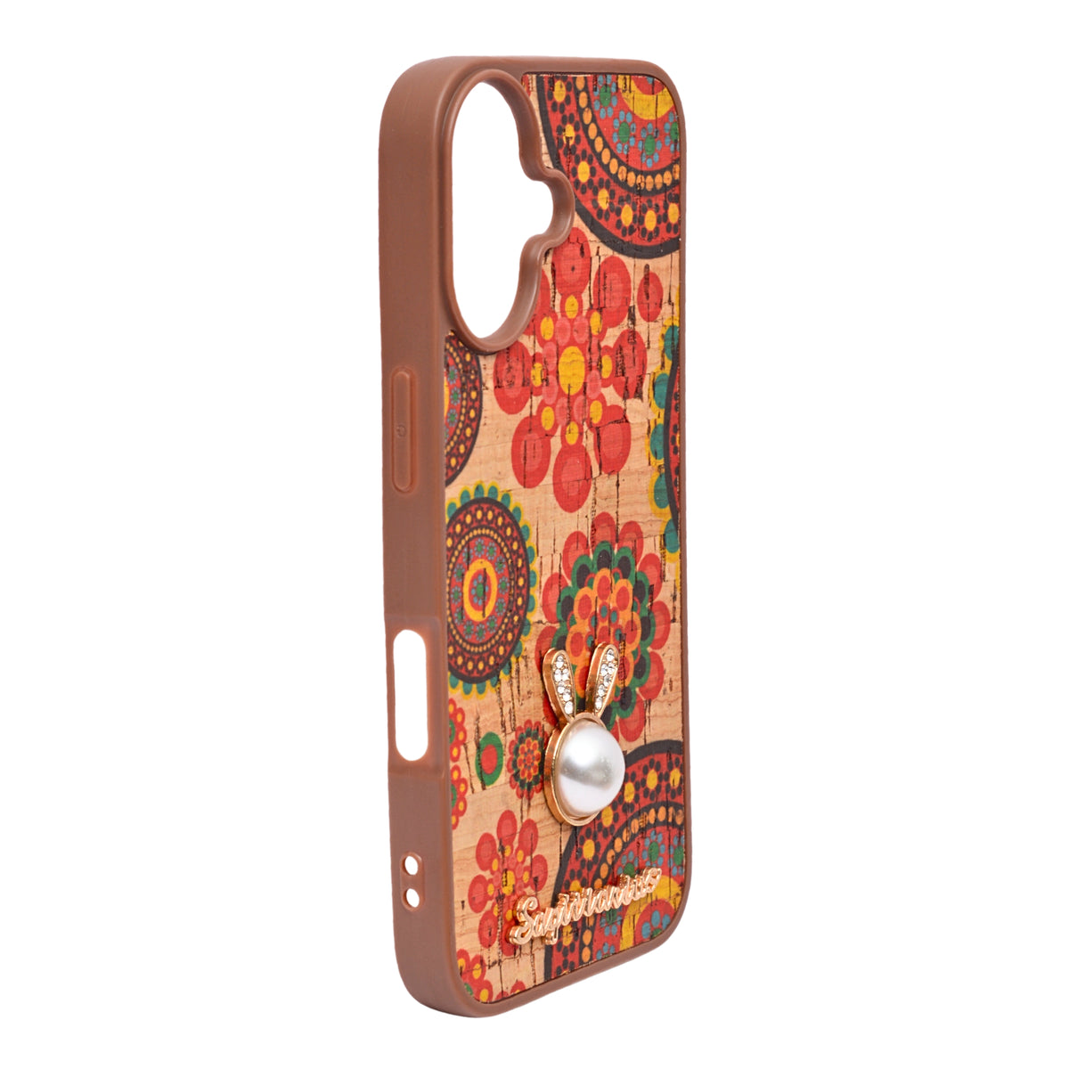 Bohemian Ethnic Print Cork Texture with Pearl Detail Phone Case for iPhone 16