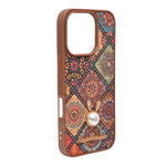 Bohemian Ethnic Print Cork Texture with Pearl Detail Phone Case for iPhone 16 Pro