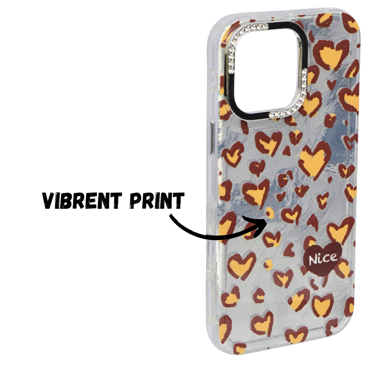 Heart Leopard Print with Diamond Accent Phone Case for iPhone 16 Pro