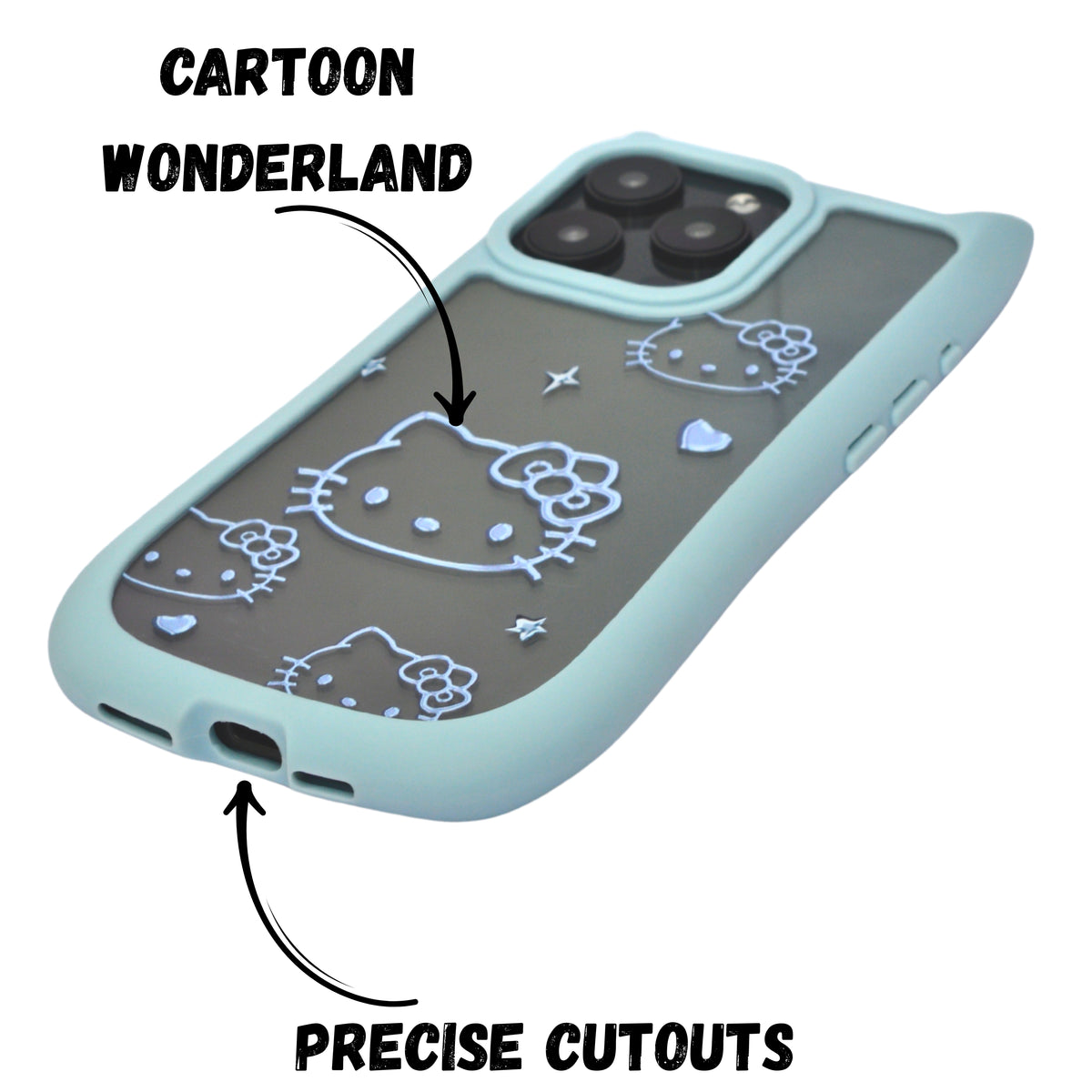 Cute Cartoon Phone Case with Cat Ears For iPhone 15 Pro