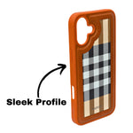 Leather Case, Classic Elegant Slim PU Checks Luxury Design Case For iPhone 16 Plus