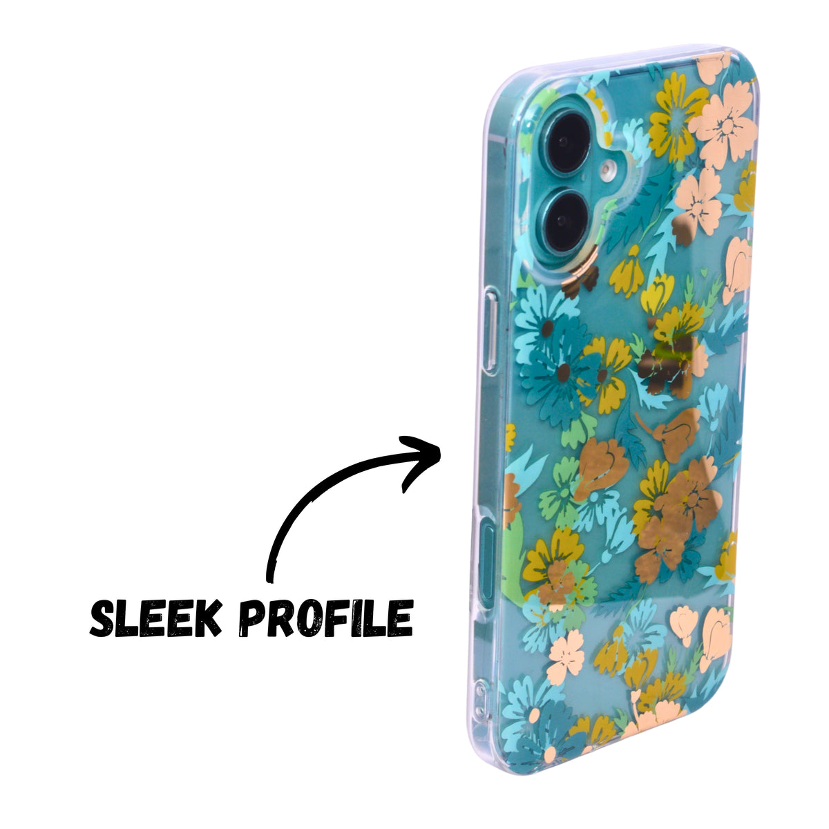 Vibrant Transparent Floral Pattern Phone Case for iPhone 16 Plus