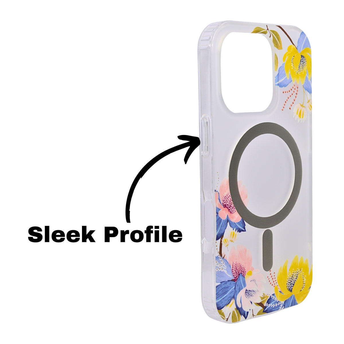 Transparent Floral MagSafe Compatible Phone Case for iPhone 16 Pro
