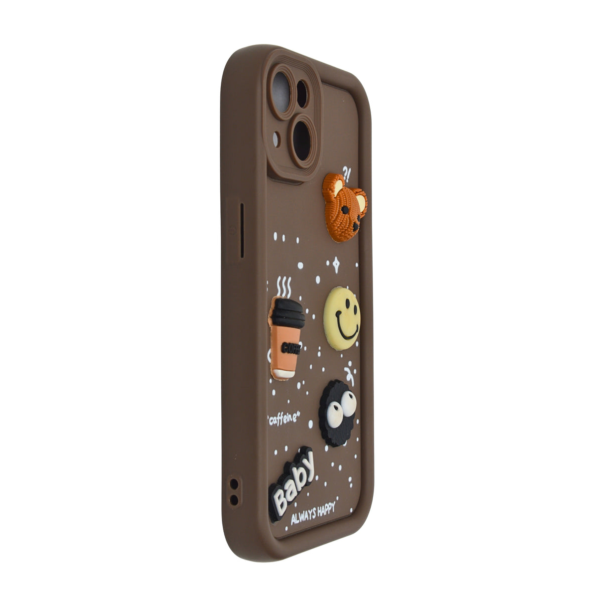 Adorable Coffee Vibe 3D Patch Silicone Phone Case with Cute Bear and Smiley for iPhone 15