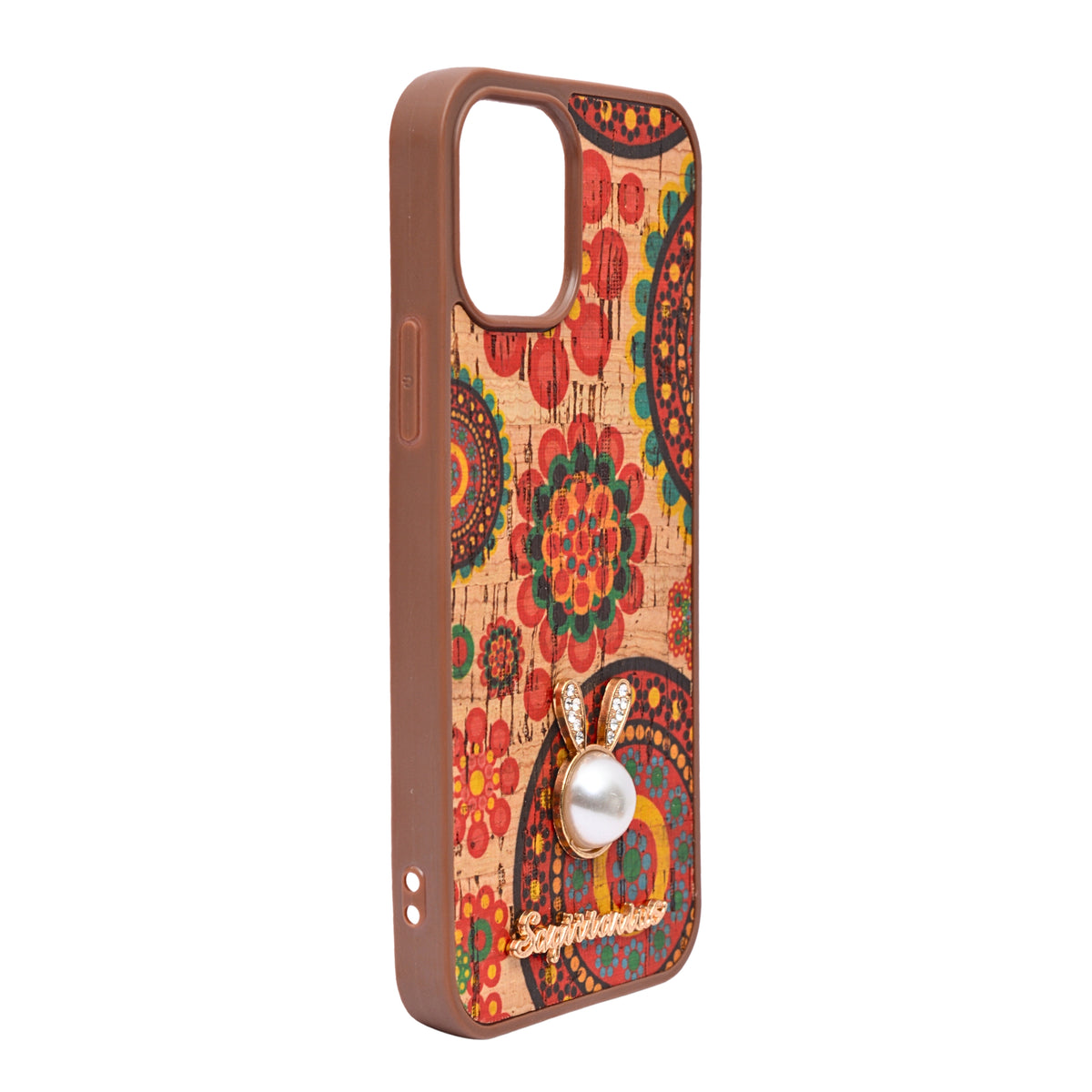 Bohemian Ethnic Print Cork Texture with Pearl Detail Phone Case for iPhone 12 / 12 Pro
