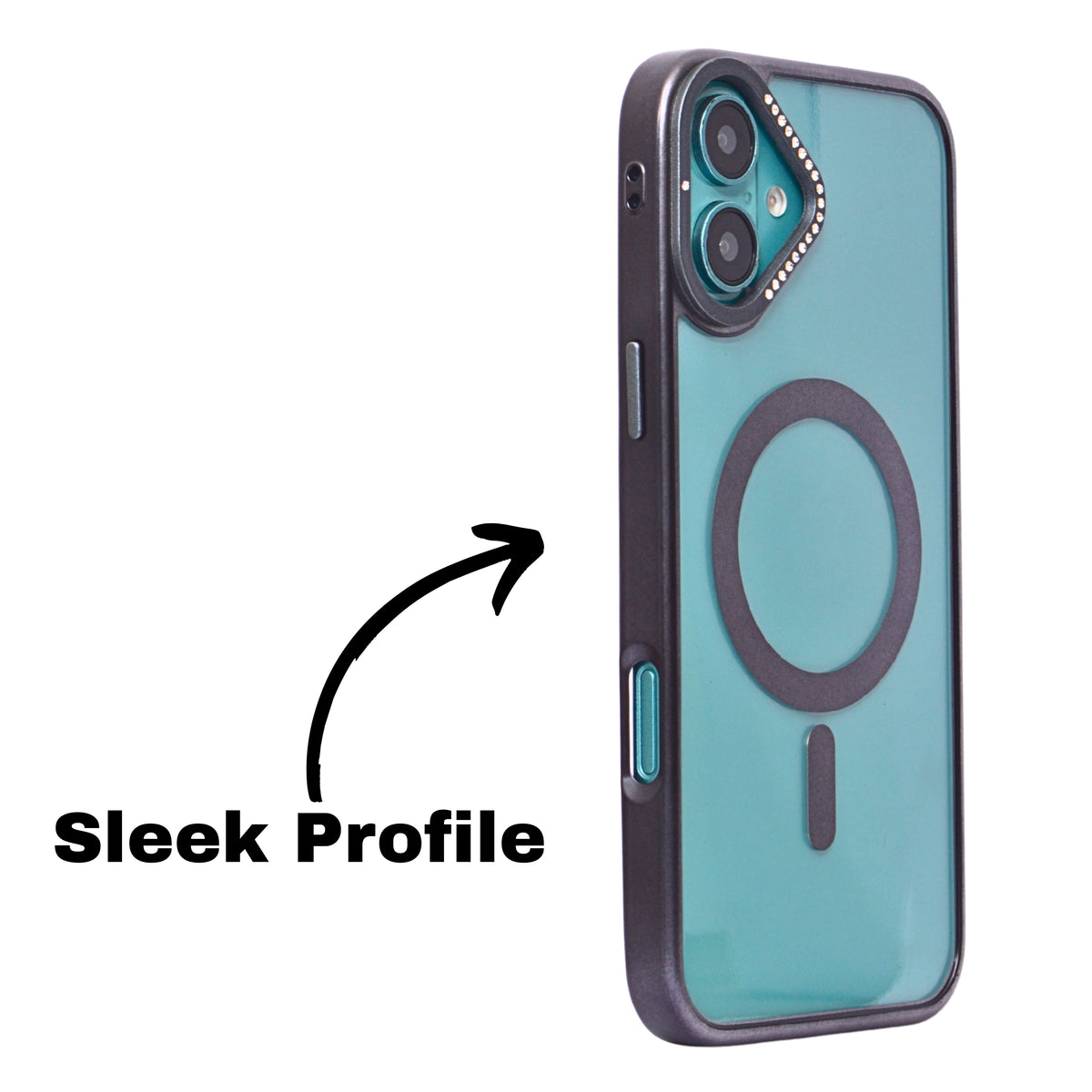 Transparent Rhinestone Camera Edge MagSafe Compatible Phone Case for iPhone 16 Plus