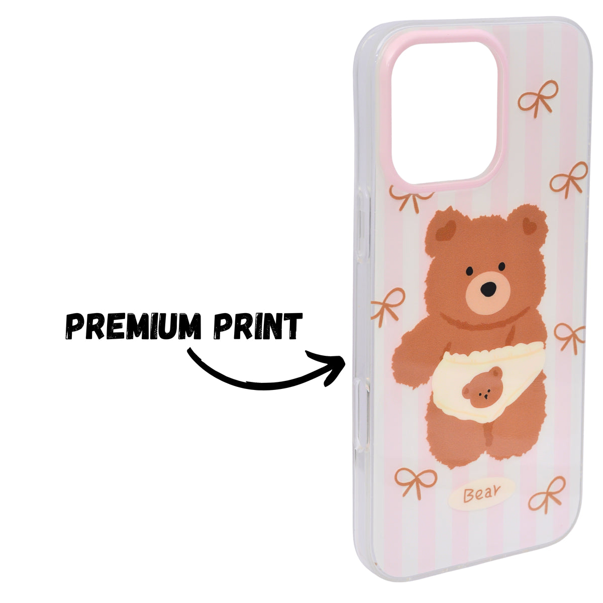 Pastel Teddy Bear Aesthetic Phone Case with Matching Charm for iPhone 16 Pro Max