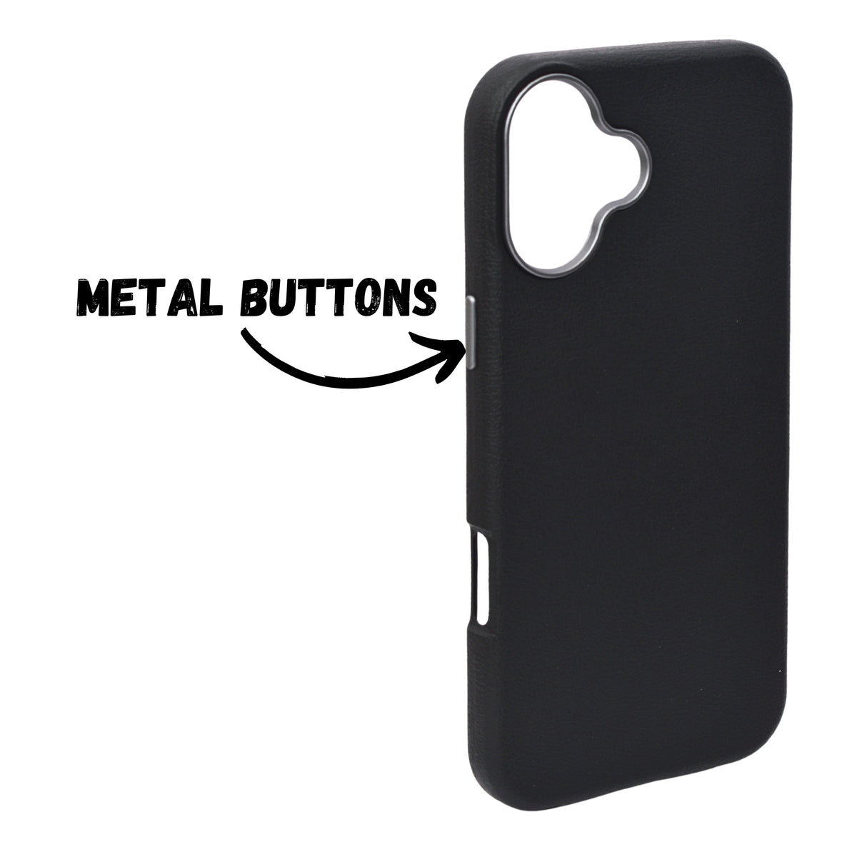 Premium PU Leather with Metal Camera Frame Phone Case for iPhone 16 Plus