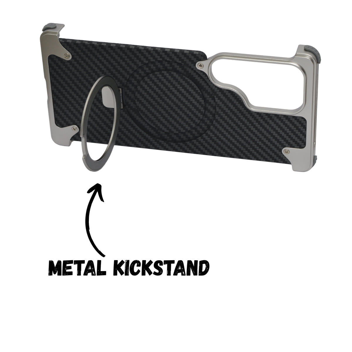 Premium Carbon Fiber Metal Edge & Kickstand Phone Case for Samsung S25 Ultra