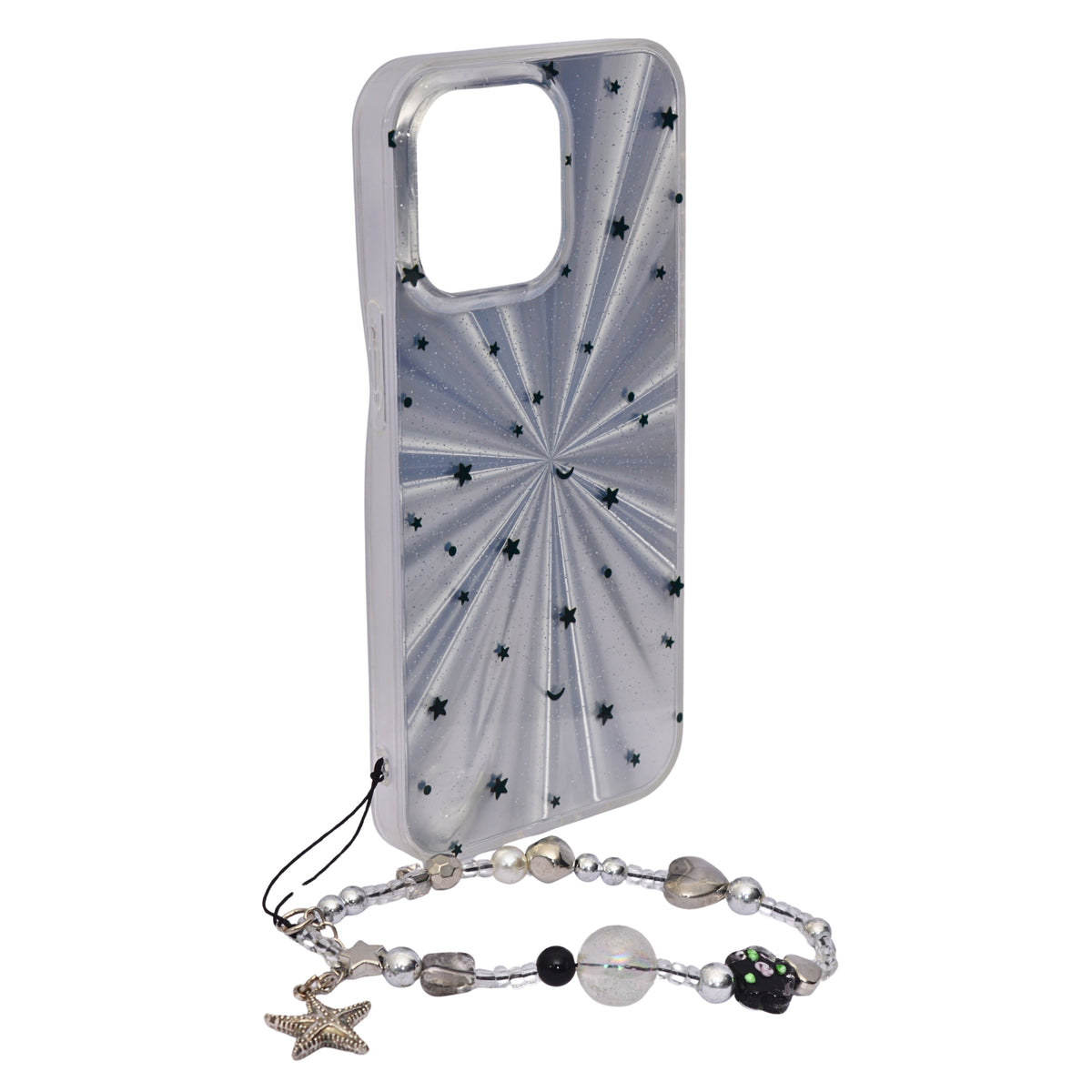 Midnight Stars Cosmic Sparkle with Beaded Wrist Strap Phone Case for iPhone 15 Pro Max