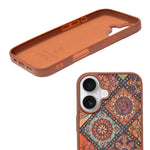 Bohemian Ethnic Print Cork Texture with Pearl Detail Phone Case for iPhone 16