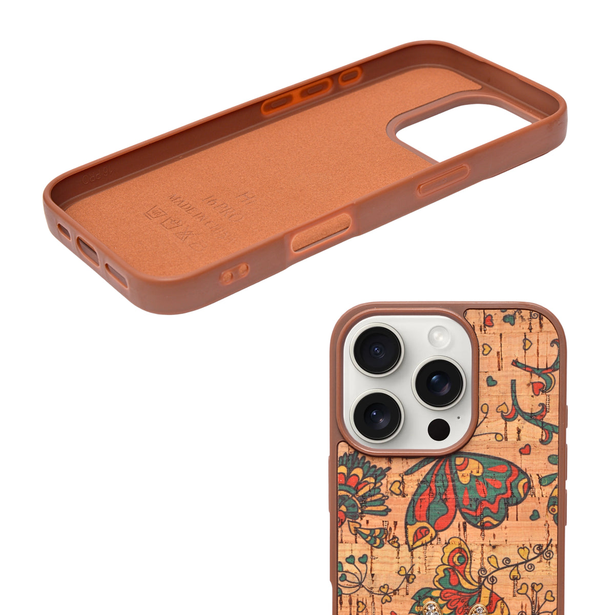 Bohemian Ethnic Print Cork Texture with Pearl Detail Phone Case for iPhone 16 Pro