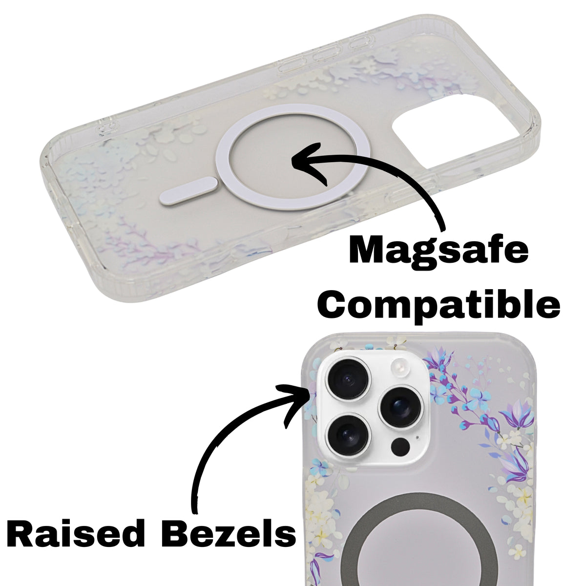Transparent Floral MagSafe Compatible Phone Case for iPhone 16 Pro Max