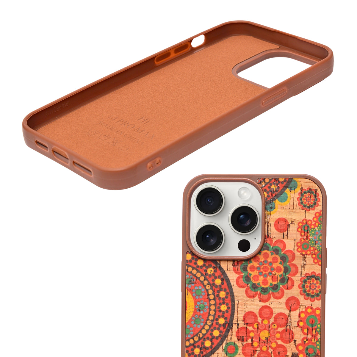 Bohemian Ethnic Print Cork Texture with Pearl Detail Phone Case for iPhone 14 Pro Max