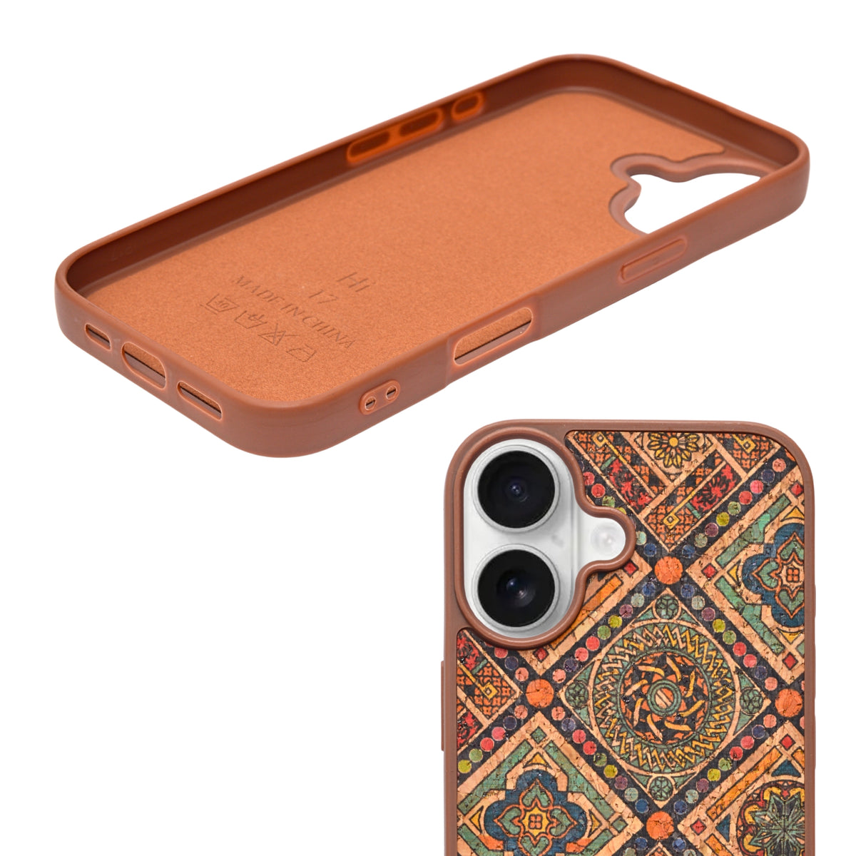 Bohemian Ethnic Print Cork Texture with Pearl Detail Phone Case for iPhone 17