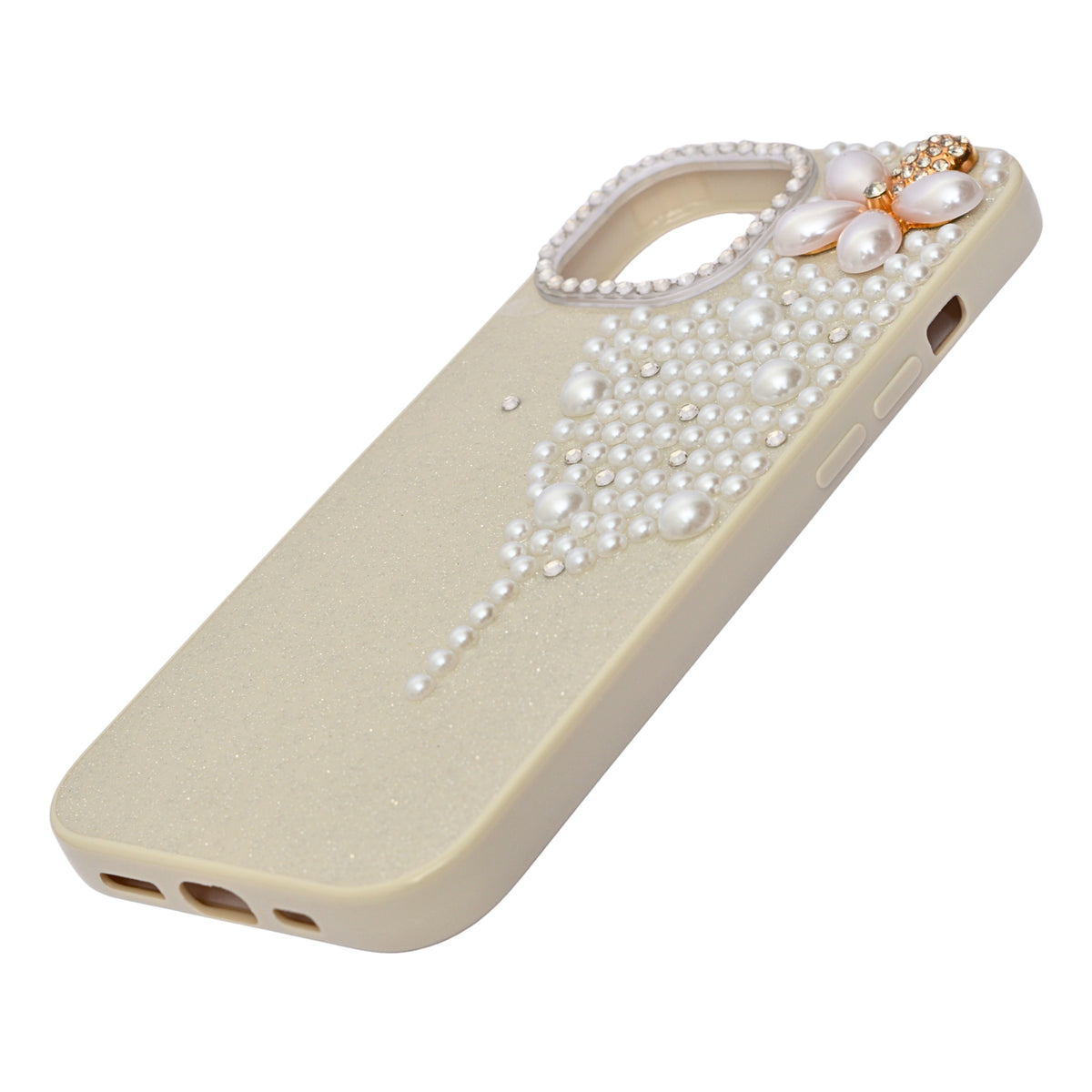 Luxury Glitter Finish with 3D Pearl Flower Design Phone Case for iPhone 14 Plus/ 15 Plus