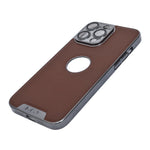 Luxury Vegan Leather with Logo Cutout Phone Case for iPhone 14 Pro Max