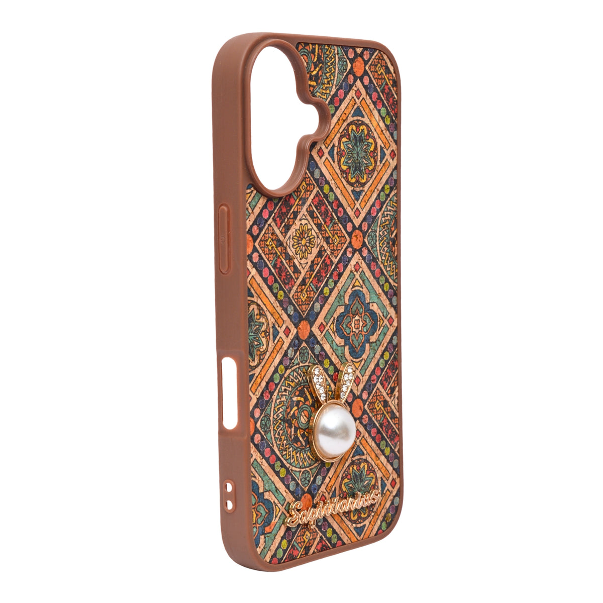 Bohemian Ethnic Print Cork Texture with Pearl Detail Phone Case for iPhone 17