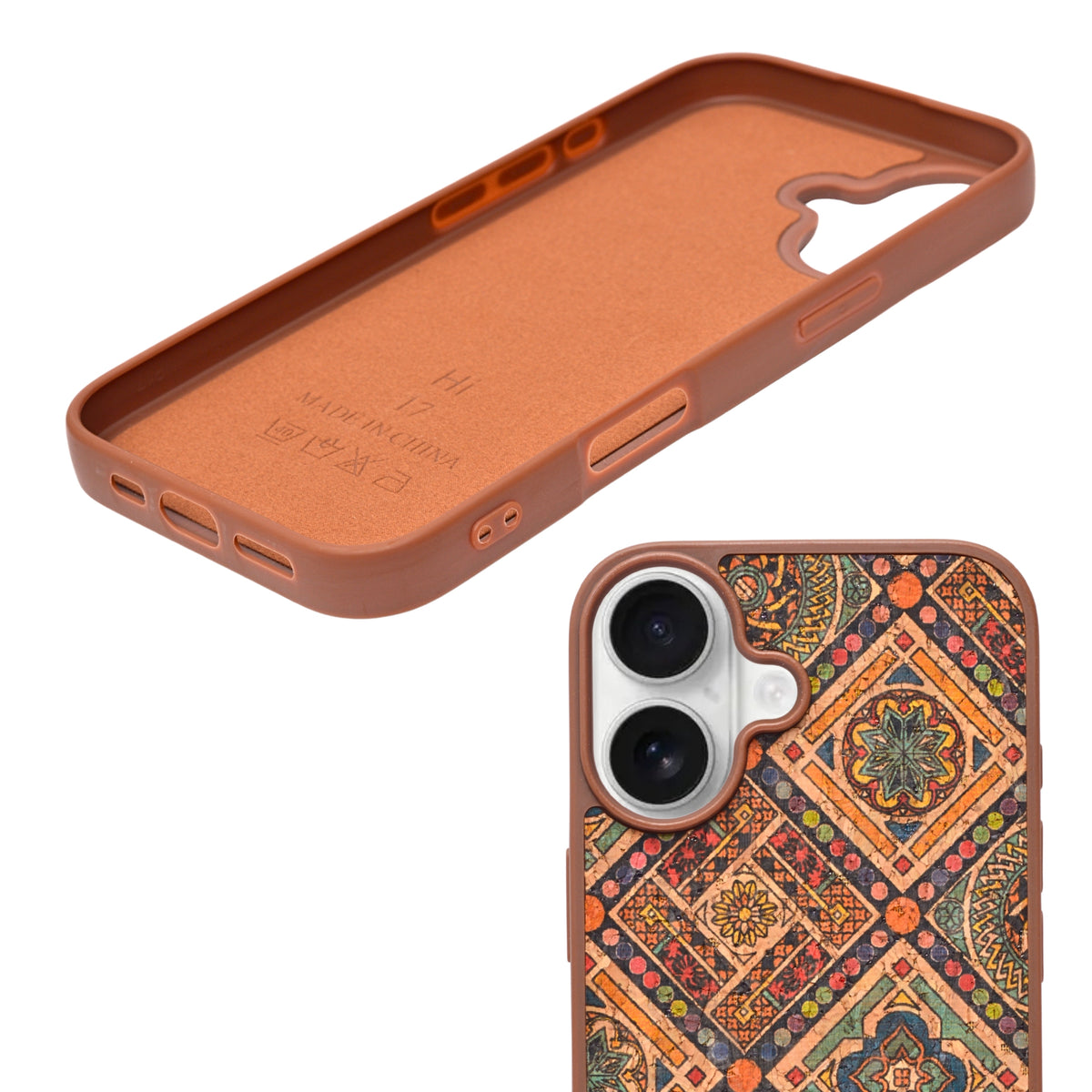 Bohemian Ethnic Print Cork Texture with Pearl Detail Phone Case for iPhone 17