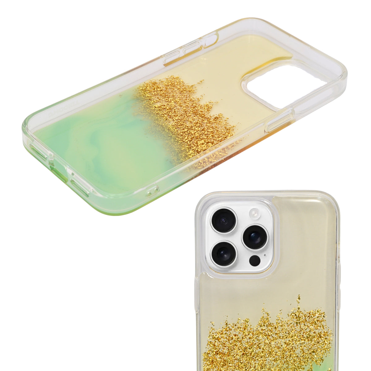 Liquid Glitter Green Marble Effect Phone Case for iPhone 15 Pro Max