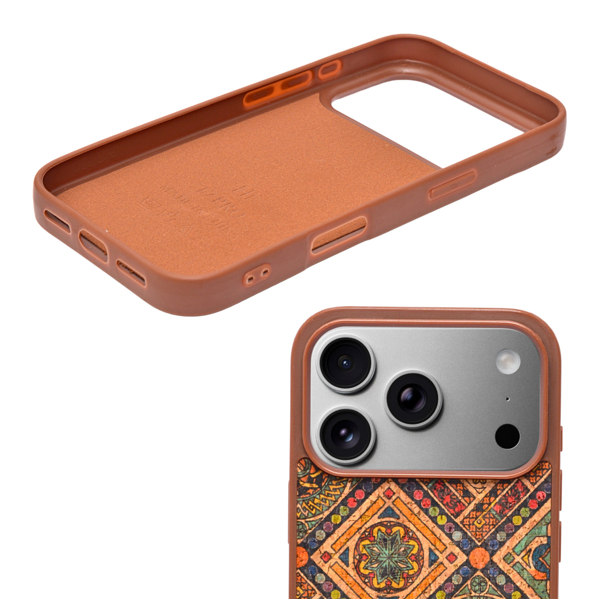 Bohemian Ethnic Print Cork Texture with Pearl Detail Phone Case for iPhone 17 Pro