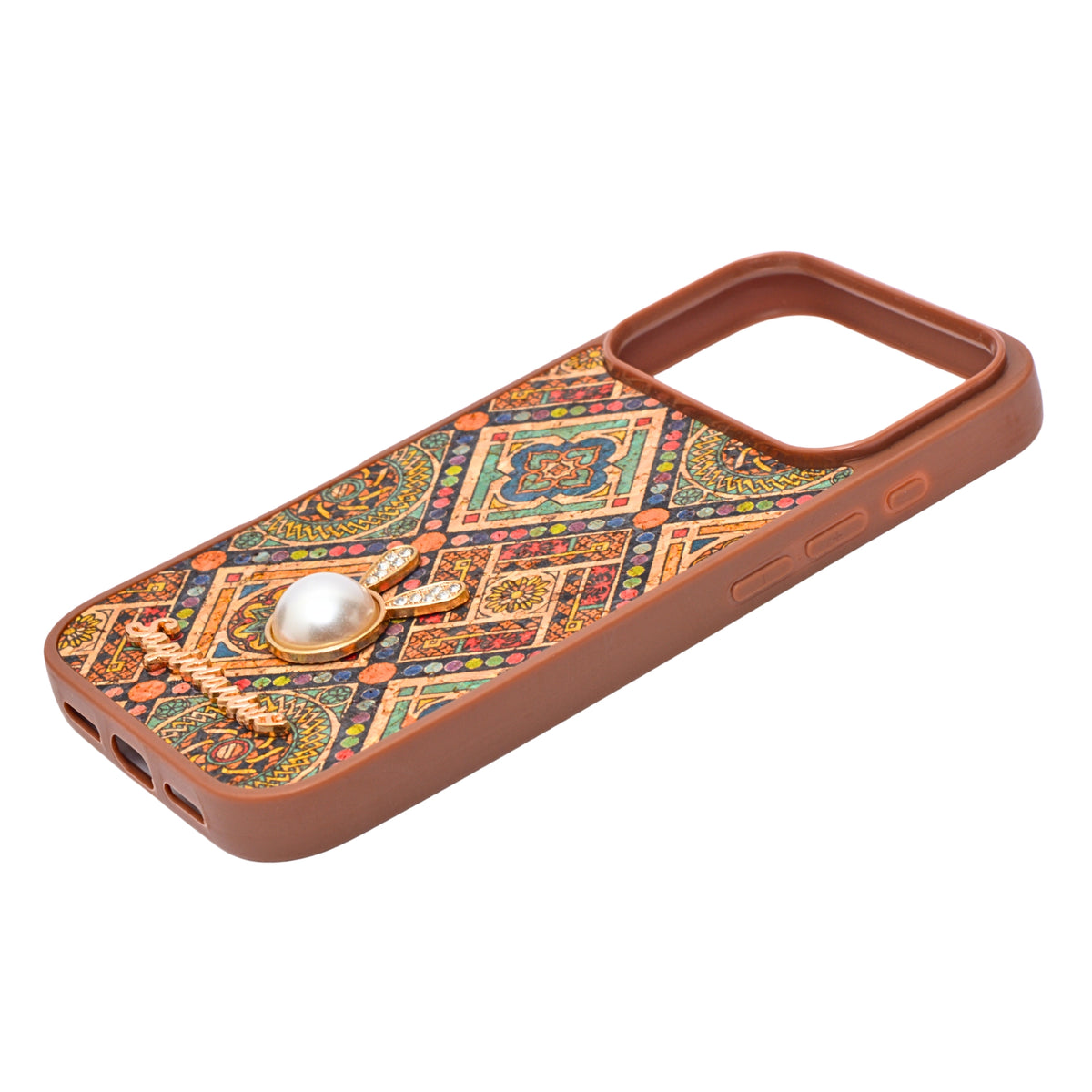 Bohemian Ethnic Print Cork Texture with Pearl Detail Phone Case for iPhone 17 Pro