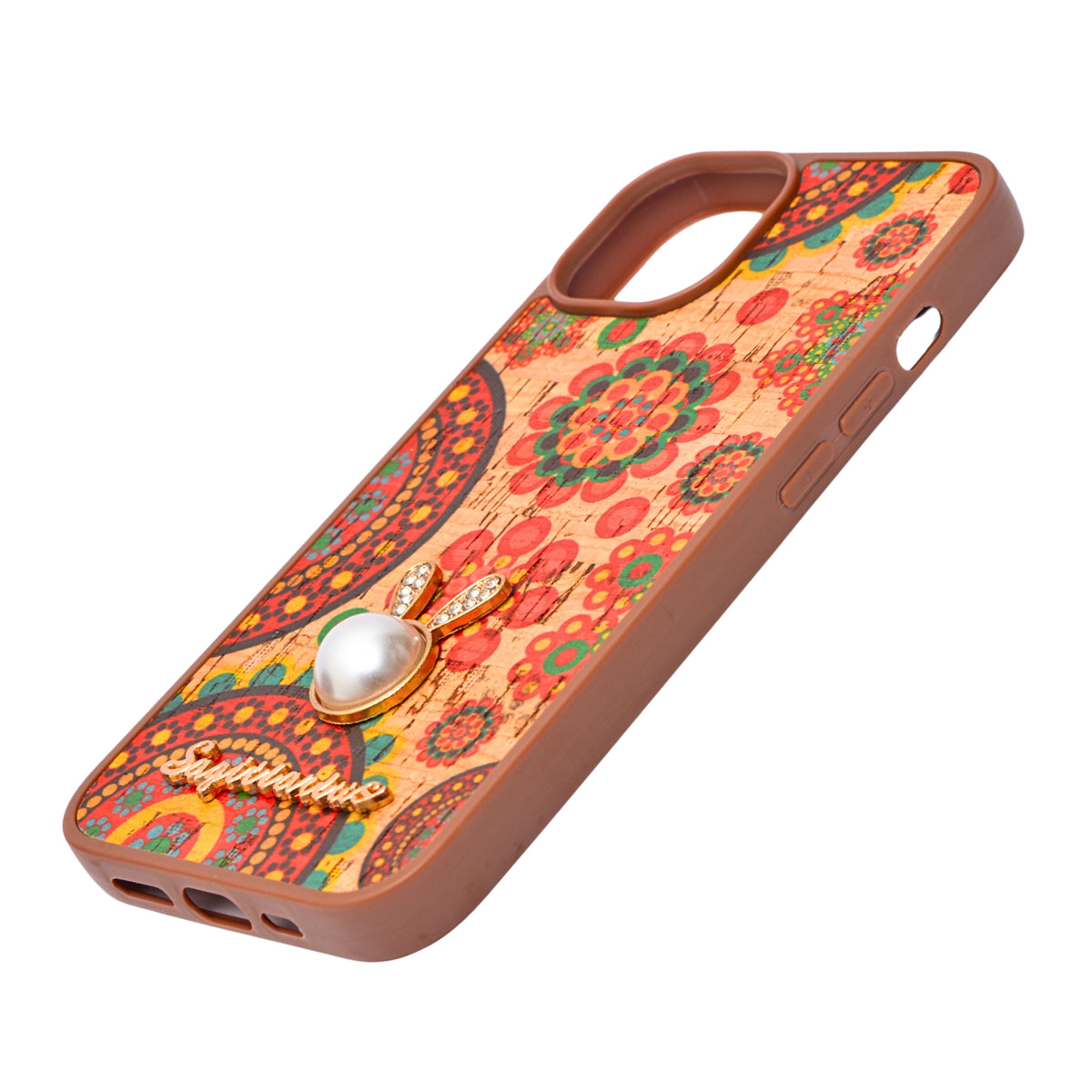 Bohemian Ethnic Print Cork Texture with Pearl Detail Phone Case for iPhone 13 / 14