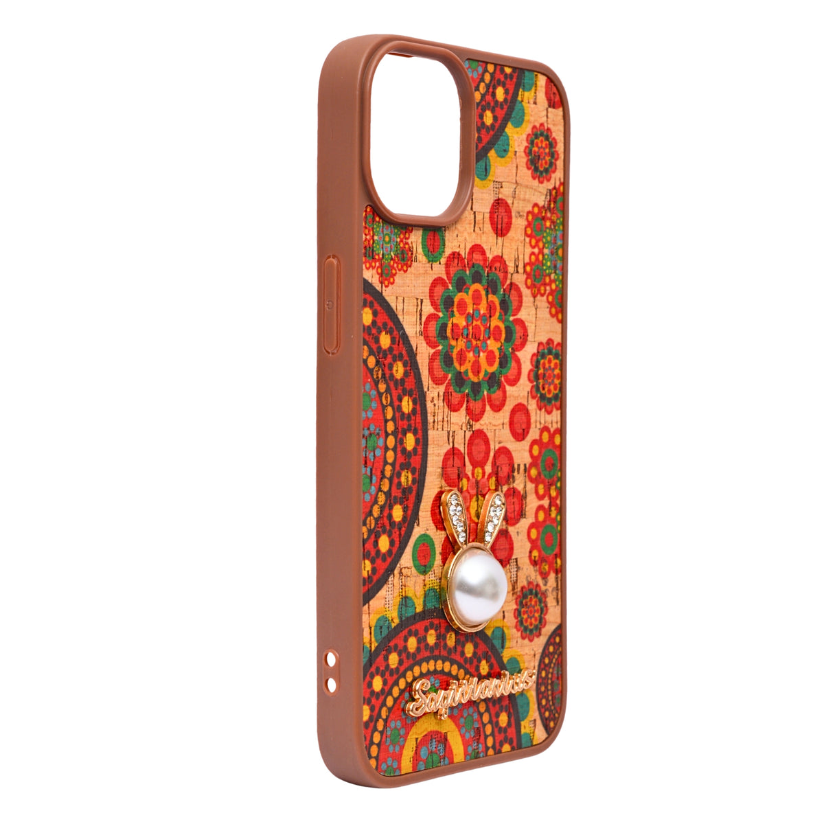 Bohemian Ethnic Print Cork Texture with Pearl Detail Phone Case for iPhone 13 / 14